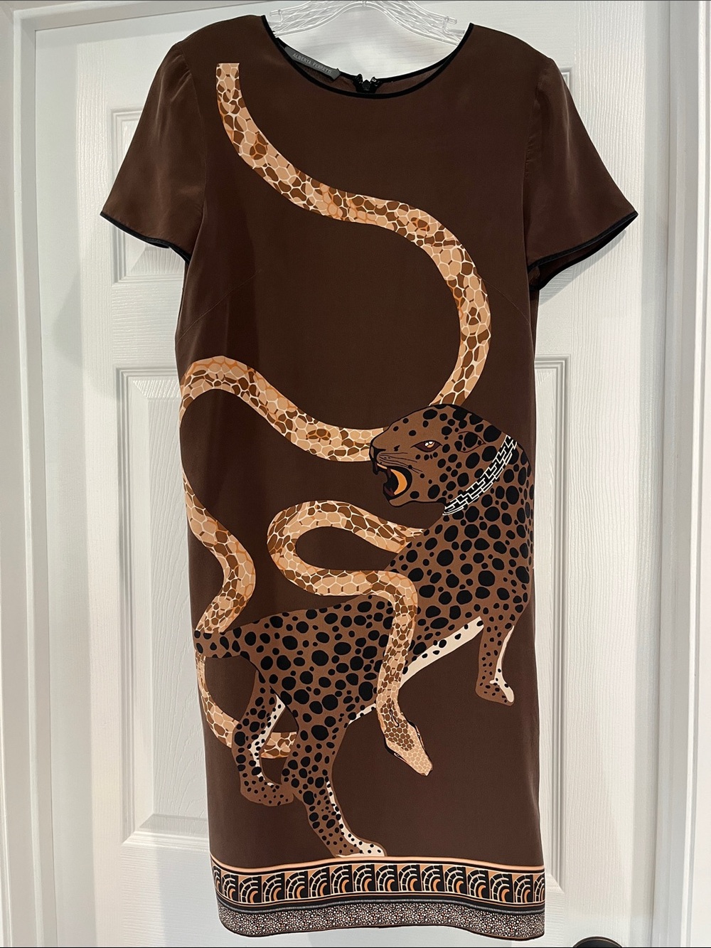 Alberta Ferretti Brown Animal-Print Mini Dress with Leopard & Snake Motif
